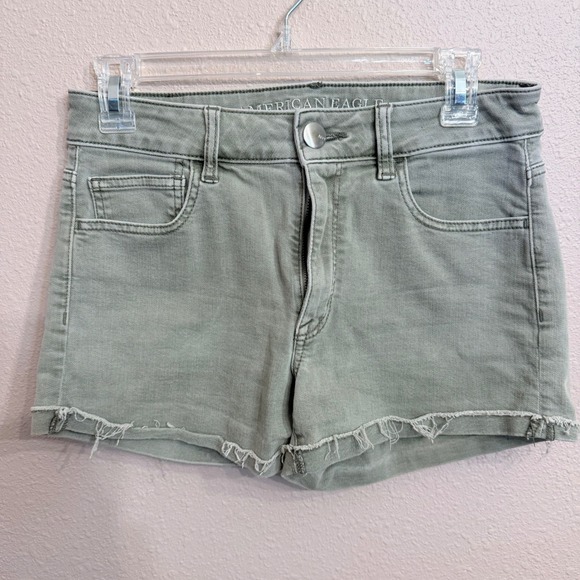 American Eagle Outfitters Pants - American Eagle Hi-Rise Shortie Olive Green Raw Hem Denim Shorts Womens 6